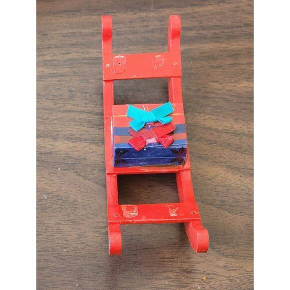 Vintage wooden AS IS Sled Red present gift ornament Xmas decor - Picture 1 of 4